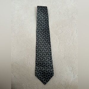 YVES SAINT LAURENT Silk tie Made in Italy Vintage Geometric Black Gray Blue
